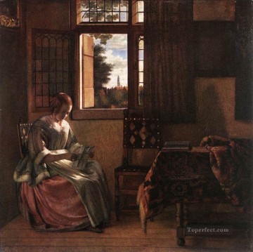  leyendo Pintura - Mujer leyendo una carta género Pieter de Hooch